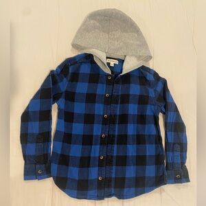 Tucker + Tate Blue and Black Plaid Kids Flannel Hoodie Shirt